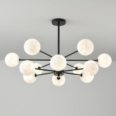 Imagem de Lustre Sputnik moderno de 6 luzes, luz de teto de meados do século, 3D, lua, leite, bolha, branco, lustre, preto, fazenda, vintage, luz pendente para sala de jantar, cozinha, ilha, sala de e