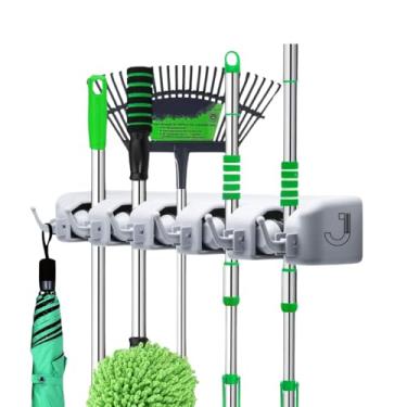 Imagem de Suporte de Vassoura 2 em 1 Multiuso para Parede Rack de Armazenamento para Garagem Organizador de Ferramentas Jardim 5 Suportes 6 Ganchos