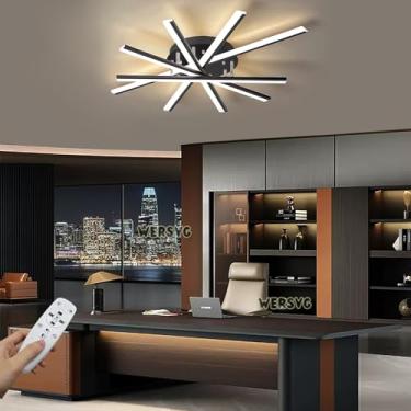 Imagem de Luminária de teto LED moderna regulável com controle remoto 3000K-6000K design linear lâmpada de sala de estar metal acrílico iluminação LED para sala de estar quarto sala de jantar escritór