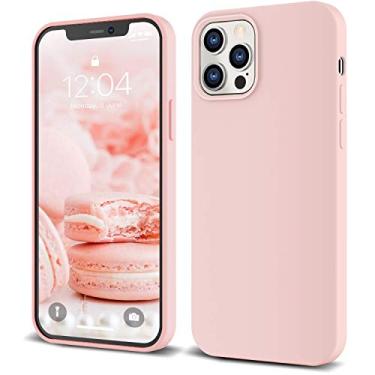 Imagem de IceSword Capa para iPhone 12 e capa para iPhone 12 Pro de 6,1 polegadas (2020), capa de silicone líquido, tecido de microfibra macio, rosa claro fosco pálido rosa pastel fofo, proteção contra quedas