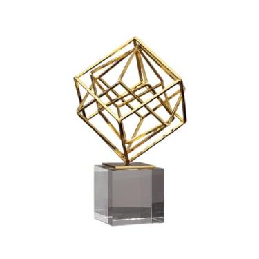 Imagem de Enfeites de mesa Ornamentos de metal geométricos minimalistas modernos, decoração para sala estar, base vidro