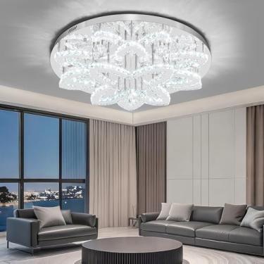 Imagem de Lustres modernos de 81 cm de diâmetro para sala de estar, lustre de teto de cristal, candelabros redondos para sala de jantar, quarto, sala de estar, entrada, prata, luz de teto de cristal com