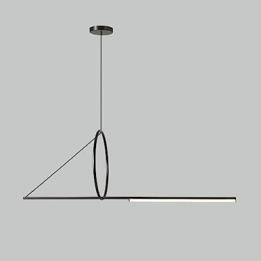 Imagem de Iluminação pendente linear LED preta, lustre de geometria criativa, lâmpada suspensa de fio regulável simples 3000K/4500K/6000K, lustre villa luminária com economia de energia。