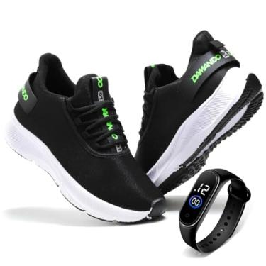 Imagem de Tenis Masculino Esportivo Leve Confortavel Corrida CrossFit + Relógio (PTO/VER, BR, Adulto, Numérico, 43)