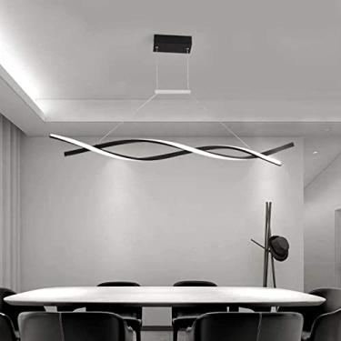 Imagem de Luminária pendente LED com design moderno e ondulado, luminária suspensa ajustável para cozinha, sala de jantar, lustre espiral preto e branco, estilo nórdico, 120 cm