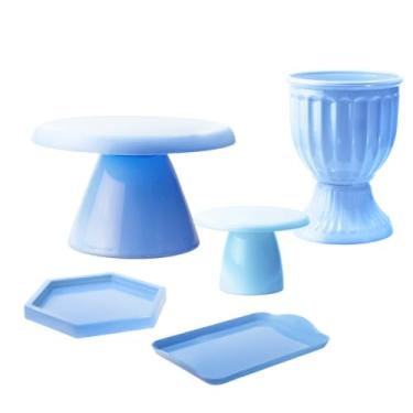 Imagem de Kit Mesa Decorada com Boleira Cogumelo e Acessórios – Vaso, Bandeja e Mini Peças (Azul bb)