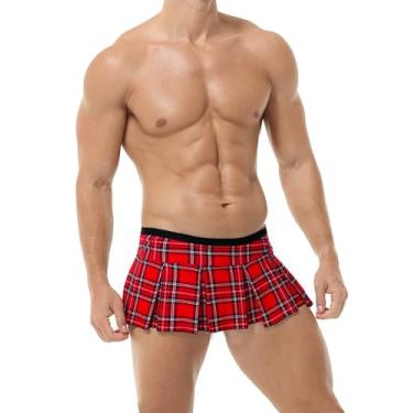 Imagem de HAVBX Minissaia xadrez masculina, fantasia sexy, saia plissada para meninas da escola, lingerie para dramatização, Vermelho, Tamanho Único