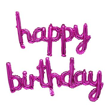 Imagem de Happy Birthday Balloons Banner - 16 Inch Hanging 3D Silver Foil Cursive Script Letter Balloons for Kids and Adults Birthday Party Decorations Supplies (Hot Pink)