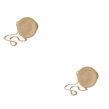 Imagem de Bolsa de praia feminina bolsa redonda de palha bolsa transversal de verão(marrom+marrom)