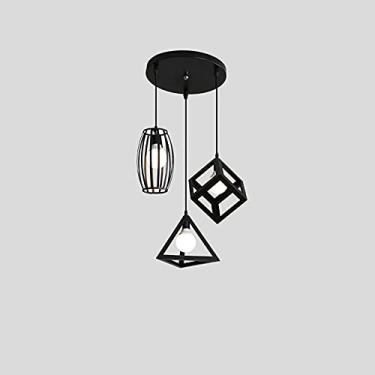 Imagem de YQSLQZZ Lustre preto para sala de jantar, luminária pendente de ilha de cozinha industrial vintage com 3 luzes, luminária de teto de suspensão de teto ajustável em altura, base E27