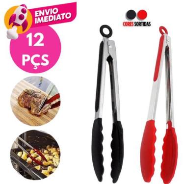 Imagem de Kit Pegador Alimento 27Cm Inox E Silicone Com Apoio Salada Carne Churr