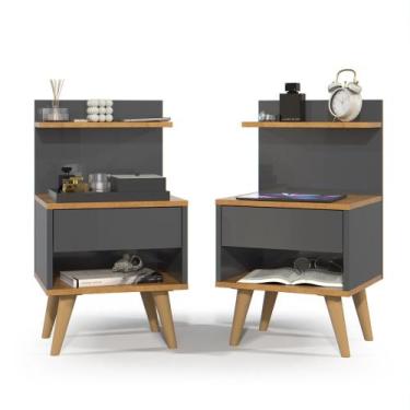 Imagem de Kit com 2 Mesa de Cabeceira Sleep Retrô com Pés Palito e 1 Gaveta - Lo