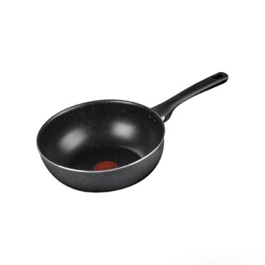 Imagem de Frigideira Wok Rochedo Stone Pro 25cm Preto com Efeito Pedra e Antiaderente Minerium, Alta Resistência e Durabilidade, Cabos Ergonômicos e Base Limpa Fácil