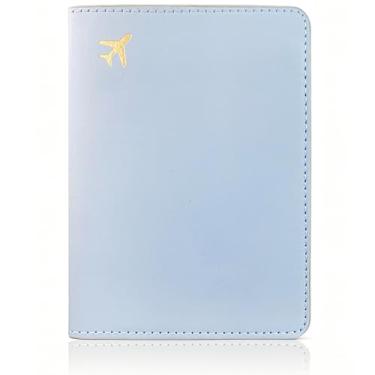 Imagem de toTravelGear Suporte de passaporte para itens essenciais de viagem, capa de passaporte com bloqueio de RFID para acessórios de viagem, carteira de viagem para mulheres e homens, Azul claro