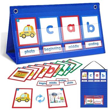 Imagem de AKAYOK Tabela de bolso CVC Word Building Desktop com 108 cartões de memória fonética para leitura precoce e ortografia | Brinquedos de aprendizagem do alfabeto para pré-escola, jardim de infância e