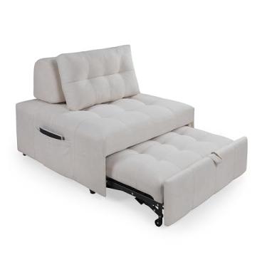 Imagem de Puff Cama Cozy Retratil se Transforma em Sofá Cama Solteiro Multiuso 3 Em 1 Sala/Quarto Revestimento em Bouclê Cor Cru Casa Imperial