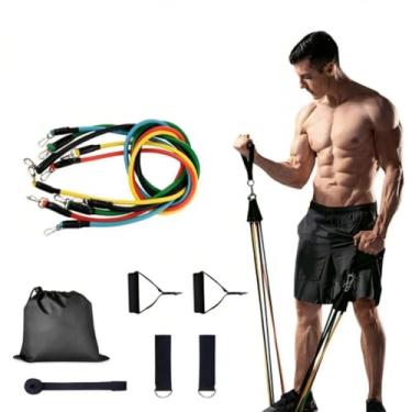 Imagem de Kit Elástico Extensor para Exercícios Funcionais, 11 Peças, Resistência até 45kg, para Pilates, Academia, Treinamento