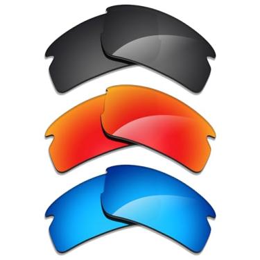 Imagem de Alphax 3 pares de lentes polarizadas de substituição para óculos de sol Oakley Flak 2.0 S OO9511 - preto + azul + vermelho