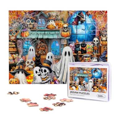 Imagem de Halloween Jigsaw Puzzles for Adults 500 Pieces Halloween Wooden Puzzles for Adults Cat Pumpkin Ghost Spooky Skull Puzzle for Home Decoration Gifts Family Challenging Puzzle Game
