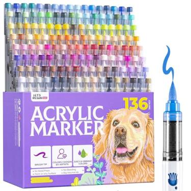 Imagem de LET'S RESIN Marcadores de tinta acrílica de 136 cores, líquido direto, canetas de tinta acrílica com ponta de pincel para colorir, marcadores acrílicos à base de água para desenho, pintura, tela
