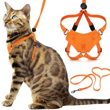 Imagem de Conjunto de coleira e coleira Houdini™ à prova de fuga para gatos da OutdoorBengal – Laranja, peitoral grande para gatos grandes