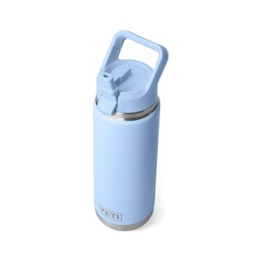 Imagem de YETI Garrafa Rambler de 740 ml, isolada a vácuo, aço inoxidável com tampa de canudo que combina, azul celeste grande