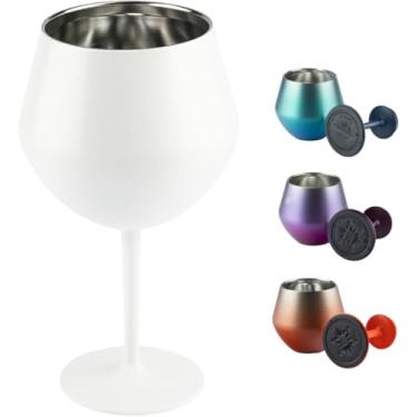 Imagem de Taça Térmica Inox 2 em 1 Vinho Gin Drinks Cerveja 414ml Copo Térmico Haste Removível Aço Inoxidável Conserva Bebidas Geladas Isolamento Térmico Parede Dupla Cocktail Coquetel (ROXA) (BRANCA)