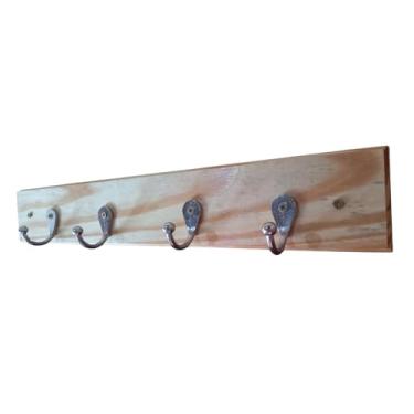 Imagem de Cabide Triunfo 4 ganchos cabideiro de madeira p/Parede ou Porta Organizador de Roupas e Acessórios. Cor:Natural