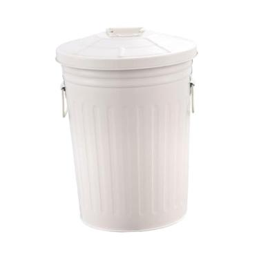 Imagem de Bothyi Lixeira de metal para área externa com tampa, composteira de 17 L, prática, cozinha, bege, resistente, lata de lixo de ferro para garagem e jardim