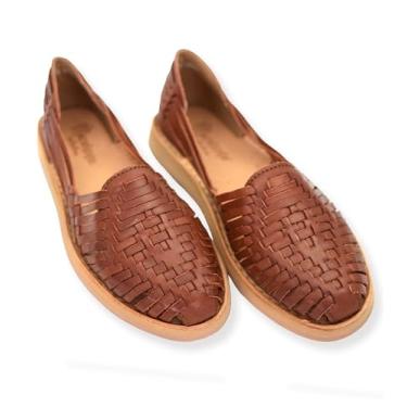 Imagem de Macarena Collection Sandália feminina Huarache de couro colorido estilo mexicano 4150, Shedron, 36