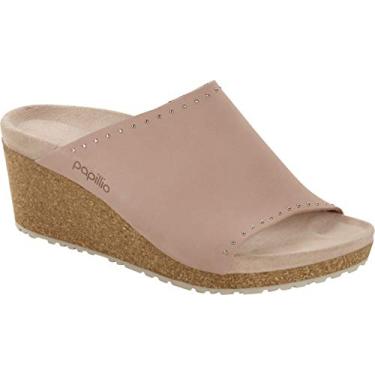 Imagem de Birkenstock Sandália feminina de salto plataforma Papillio Namica Rivet, Nobuck rosa, 7-7.5 Narrow