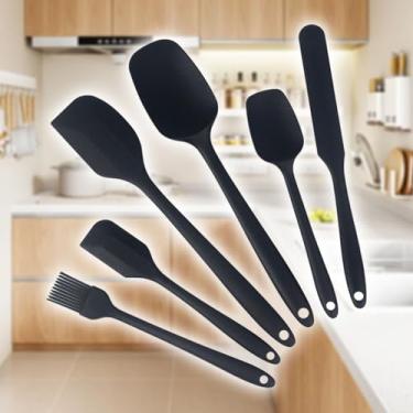 Imagem de Conjunto de espátulas de silicone resistente ao calor, espátula de borracha de grau alimentício - 6 peças - preto