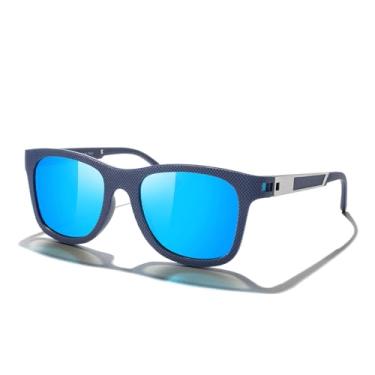Imagem de Óculos de sol unissex polarizados para homens, leves, armação TR90, óculos de sol quadrados para homens e mulheres, Armação azul/dobradiça azul/lente espelhada azul, Lens Width: 51 Millimeters