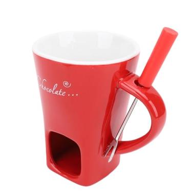 Imagem de Diydeg Copo de Fondue Doce, Copo de Cerâmica para Derreter Chocolate Com Garfo para Queijo, Caneca de Fondue de Chocolate para Crianças Adultas para Data, Filme, Noite, Aniversário, (Vermelho)