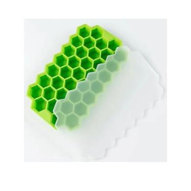 Imagem de 1 bandeja de gelo de silicone em forma de favo de mel com capa criativa empilhável caixa de gelo de 37 células, fácil de desmoldar, forma de cubo de gelo