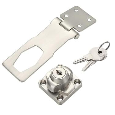 Imagem de Trava de ferrolho com chave de liga de zinco à prova de roubo para escritório doméstico fivela de segurança galpão armário gaveta armário fechadura de porta de madeira (6,3 cm - prata)