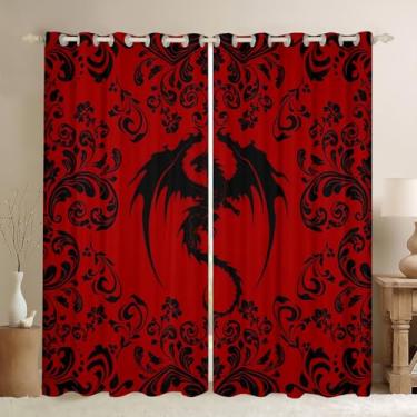 Imagem de Cortinas blackout dragão gótico 106,7 cm L x 153 C cortinas damasco vermelho gótico para crianças, meninos, adolescentes, homens, boêmia exótica, floral, animal, cortinas de janela vitoriano, barroco