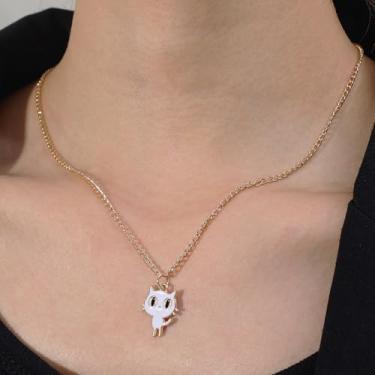 Imagem de Colar feminino com pingente de gato preto e branco adorável joias para gatos presentes para mulheres, 50cm, Liga de aço, Sem Pedra Preciosa