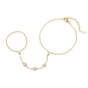 Imagem de Corrente de mão para mulheres, anel de ouro de aço inoxidável, corrente de mão, elegante, pulseira de mão, pulseira de strass, joia de dedo para a maioria das mulheres