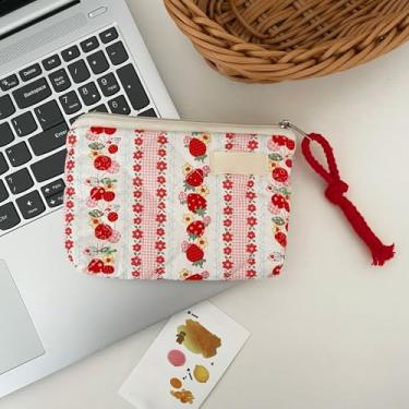 Imagem de Mini porta-moedas acolchoada, estojo de batom portátil de viagem com zíper, bolsa organizadora pequena essencial para mulheres, Vermelho