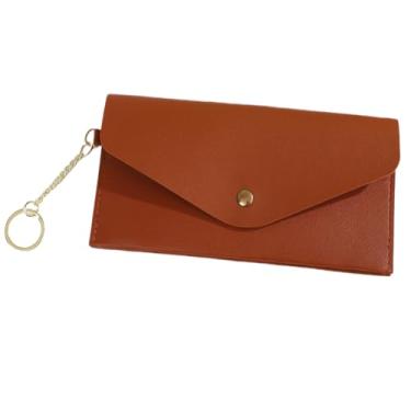 Imagem de Carteiras femininas reutilizáveis de couro com envelope para dinheiro, porta-moedas, porta-cartões, Marrom, Tendência