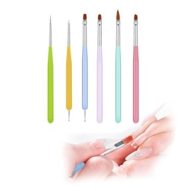 Imagem de Pacote com 6 pincéis para arte de unhas, pincel de pintura com delineador, listras, ovais, angulares, para esmalte de gel, acrílico, ponta francesa, ferramentas de manicure para arte de unhas DIY