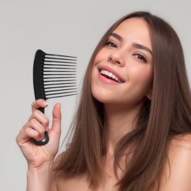 Imagem de Pente de desembaraçamento de dentes largos para cabelos grossos, ferramenta de estilo e cuidados com o cabelo para pente de salão profissional encaracolado, molhado e natural