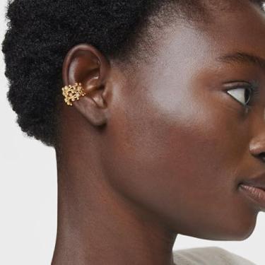 Imagem de Brinco feminino com contas de zircão cúbico banhado a ouro 14 K sem piercing, Medium, Latão, Sem pedra preciosa