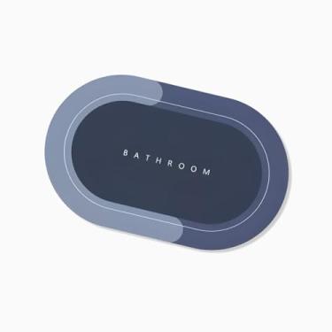 Imagem de Tapete de Banheiro Antiderrapante Premium, Super Absorvente, Kit com 2 Unidades, Azul Marinho com Texto BATHROOM