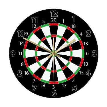 Imagem de Relógio de parede com design de dardos de 30 cm, acrílico, sem tique-taque, silencioso