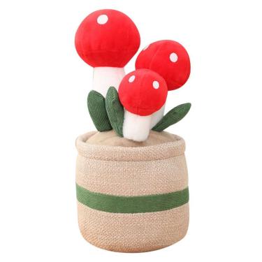 Imagem de Boneca de brinquedo de pelúcia com design de planta em vaso de cogumelos de 25 cm para todas as idades