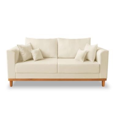 Imagem de Sofá Viena Beny 3 Lugares Com Base De Madeira Suede Bege