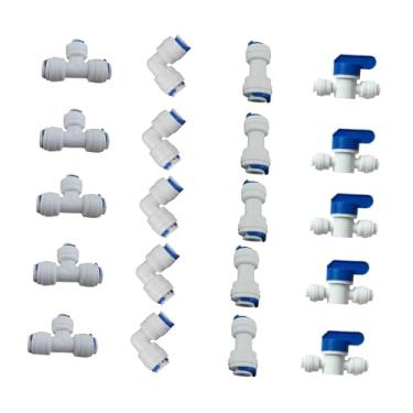 Imagem de Baoblaze 1/4" Od Conexão rápida para filtro de água de osmose Acessório de substituição Válvula de esfera + T + L + i Pressione para conectar
