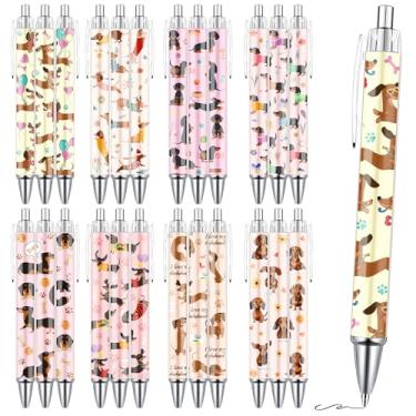 Imagem de Wxiben Canetas esferográficas Dachshund para presentes – Conjunto de 24 canetas de óculos de desenho animado, retrátil e suave, para amantes de cães, presente para mulheres, meninas, professores